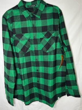 Men's Green & Black Plaid Button-Down Flannel Shirt